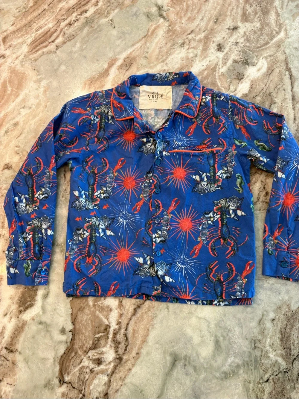 House of Little Vild Organic Cotton Pajama Set Long Sleeve Pants Set Blue Sea